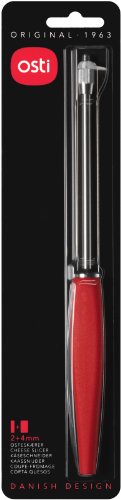 Osti Original (RED) Cheese slicer - Handheld Double wire stainless steel cutter for thin and thick slices, suitable for semi-hard and semi-soft block cheese - Dishwasher safe Danish design