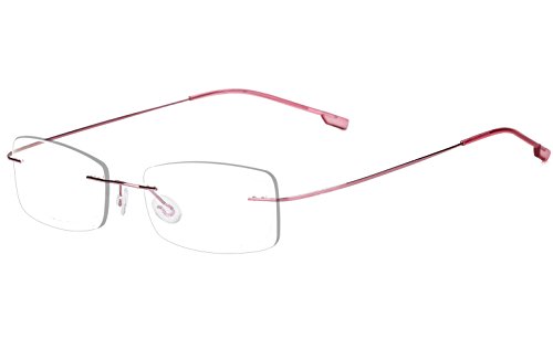 Agstum Mens Womens Titanium Alloy Flexible Rimless Frame Prescription Eyeglasses 51mm (Pink, 51mm)