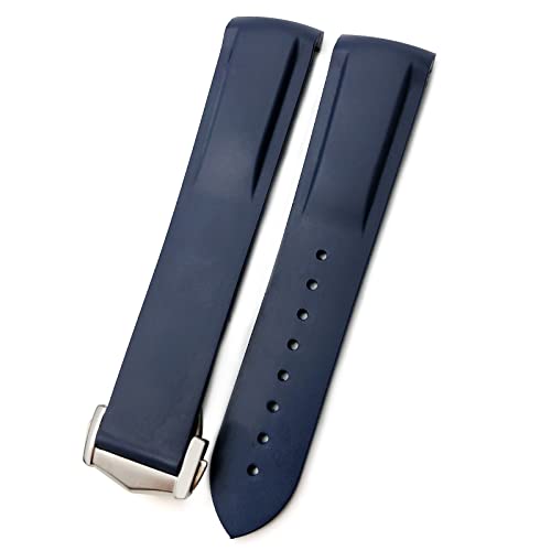 Photo 1 of GC GUAN CHAO Curved End Rubber Watchband Fit for Omega Seamaster Speedmaster Diver 300M Aqua Terra 150 Planet Ocean Silicone Soft waterproof Watch Strap 19mm 20mm 21mm 22mm (Blue, 21mm)