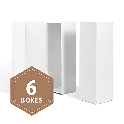PACKHOME Wine Gift Boxes 13.5x4.5x4 Inches, Bottle Gift Boxes for Liquor and Champagne, Magnetic Closure Collapsible Gift Boxes (6 Boxes/Glossy White)