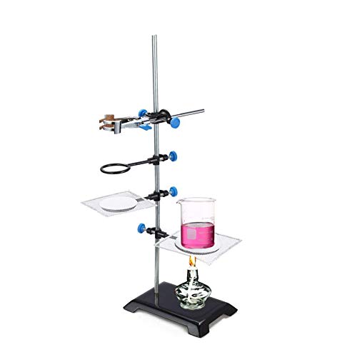 Lab Stand Research Starter Kit Laboratory Grade Metalware Set 24" Rod, 8"x5" Retort Base, Burette Test Tube Clamp,3 Support Rings