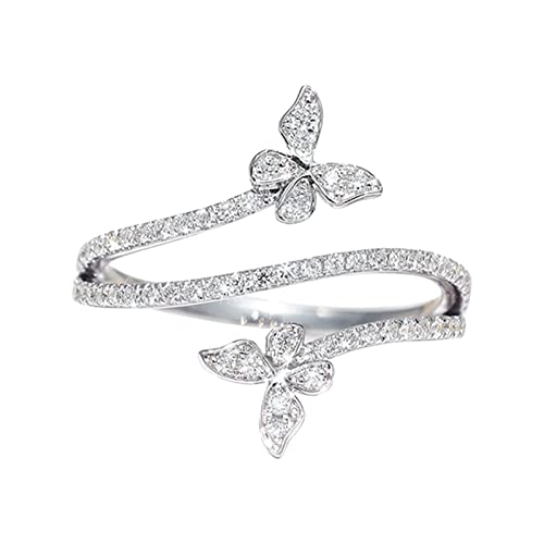 Double Butterfly Ring Silver Zircon Diamond Wedding Engagement