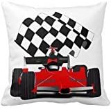 Red Race Car With Checkered Flag Pillow Case