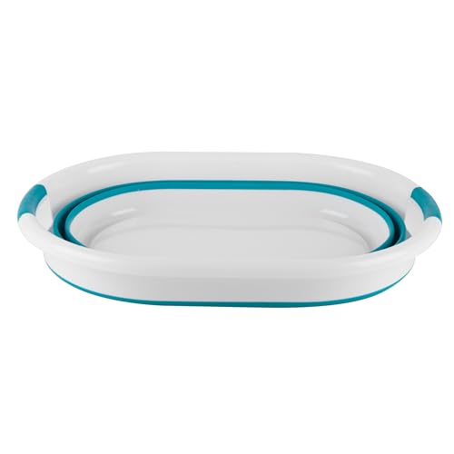 Beldray LA034816TQ Foldable Oval Basket - with Durable Plastic Handles, 37L Capacity, Turquoise, Lightweight, Space Saving Solution, Laundry Basket, Foldable Laundry Basin