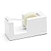 Poppin Desk Tape Dispenser, Stylish Tape Dispenser for Desk, Non-Skid Weighted Base, Includes Roll of Tape (White)
