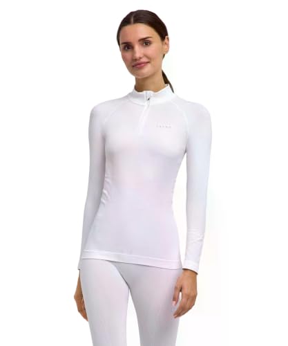 FALKE Maximum Warm High Zip Neck W L/s Sh hilo funcional secado rápido 1 pieza, Capa de base superior Mujer, Blanco White 2860, XL