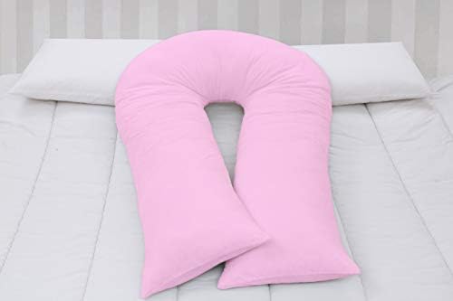 Rockfields U Shape Pillow Case Body Bolster White Filled Maternity Pregnancy Support (Baby Pink, 12ft Case Only)