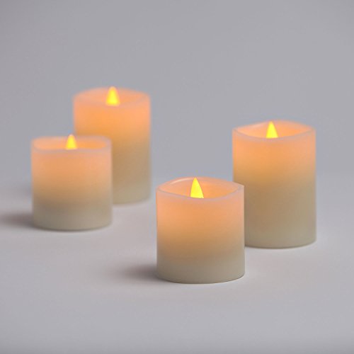 Set of 4 Flameless Warm White LED Wax Pillar Candles with Timer