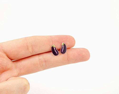 Handmade Eggplant Stud Earrings - Thumbnail 3