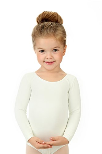 Elowel Girls' Team Basics Long Sleeve Leotard Ivory (size-8-10)