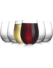 Modvera 20oz Red & White Stemless Wine Glass Set of 6 | Large Size for Enhanced Aeration with Durable Lead Free Chip Resistant Rim, Sleek Modern Drinking Tumbler