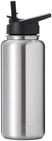 the flow Insulated Water Bottle Large 32oz Stainless Steel Hydro Vacuum Flask with Leakproof Straw Lid/Pitcher//Coffee Flip/Carabiner, Double Wall Travel Iron Metal Modern Tumbler for Hot/Cold Drink