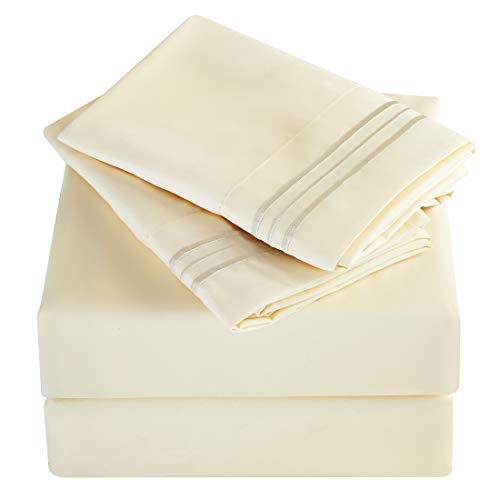 Abakan Bed Sheets Set 3 Piece Microfiber 1800 Series Hotel Luxury Bedding Sheet Breathable, Wrinkle Fade Resistant Soft Sateen Weave Deep Pockets Bedding Set (Twin, Ivory)
