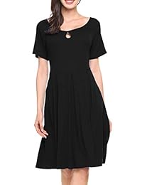 Hotouch vestido de cóctel plisado de manga corta para mujer, corte ajustado y acampanado