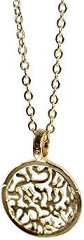 Round Gold Shema Yisrael (Hear, [O] Israel) Charm Pendant - Necklace for Men &amp; Women