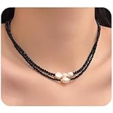 Rumtock Black Beaded Collar Bone Choker Baroque Cultured Pearl Necklace Double Layered Necklace for Women