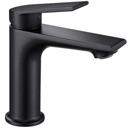 CECIPA Bathroom Sink Faucet Lead-Free Spout Height 11cm | Removable Flow Regulator with Flow Limiter, Water and Energy Saving, No Joystick, Black Finish