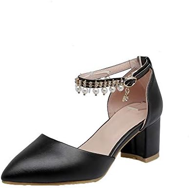 AalarDom Women's Buckle Kitten-Heels PU Solid Closed-Toe Sandals