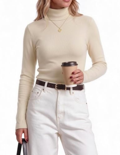 Zeagoo Womens Turtleneck Sweater Long Sleeve Tops Basic Fall Clothes Beige at Amazon