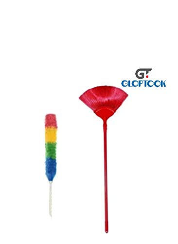 GT Gloptook Ceiling Jala Cobweb Cleaning Broom with Magic Colorful Microfibre Static Duster with Keychain, Color May Vary