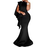Bodycon4U Women's One Shoulder Ruffled Mermaid Long Maxi Evening Dress Gown
