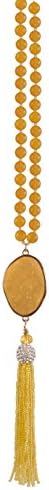 Citrine Color Bohemian Statement Tassel Pendant Genuine Agate Gemstone Bead Long Strand Necklace