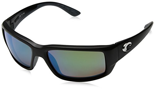 Costa del Mar Men's Fantail Polarized Iridium Rectangular Sunglasses, Matte Black Frame Green Mirror Glass-W580, 58.9 mm