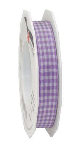 PRAESENT - Vichy Wired Ribbon Light Purple-White 15 mm width, 20 m length