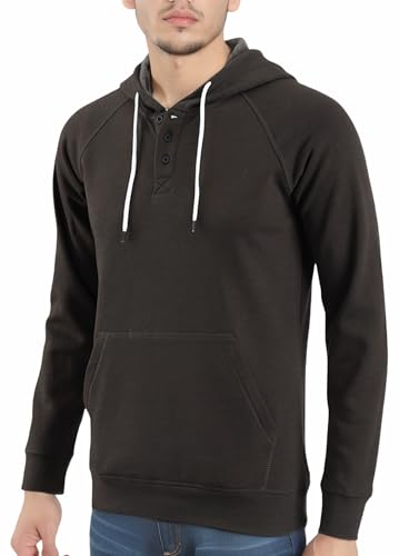 ESTEPOBA MEN’S CASUAL LONG SLEEVE HENLEY SWEATSHIRT KNIT FLEECE ACTIVE SPORTS HOODIE PULLOVER HEATHER CHARCOAL XL