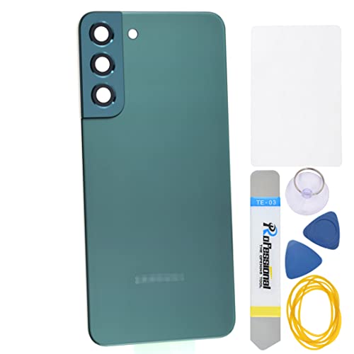 Photo 1 of Green Acrylic Glass Back Panel Cover Replacement for Samsung Galaxy S22 Plus 5G S22+ 5G SM-S906B with Rear Camera's Frame and Glass Cover Pre Cut Adhesive and Installation Instruction Tool Kit