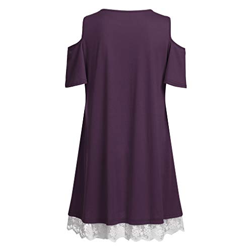 Todaies Women Casual Lace Dress, O Neck Short Sleeve Above Knee Dress Loose Party Dress (S, Purple)
