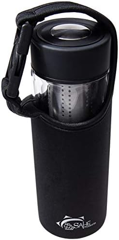 Tea Infuser Bottle & Cold Brew Coffee Maker, Glass Travel Bottle with Removable Stainless Steel Tea Infuser Strainer For Loose Leaf Tea and Fruit Water with Handle Neoprene Sleeve