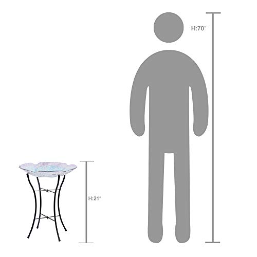 Peaktop 3211411 Garden Handpainted Floral Fusion Glass Birdbath with Metal Stand, 21.2" Height, Blue and Purple - Thumbnail 3
