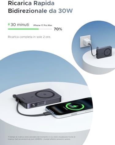Magflow Qi2 25W Power Bank Magsafe 10000mAh USB C PD 30W (Grigio)