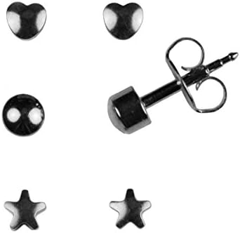 Set Of 3 Pairs Surgical Stainless Steel 4Mm Plain Multi-Shape Stud Earrings