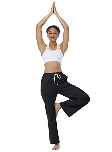 JULYER Womens Lounge Pants Drawstring Bootcut Wide Leg Yoga Pants for Women with Pockets (Black, X-Large)