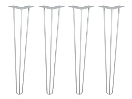 Hairpin Legs Set of 4 - Cold Rolled Steel - Raw and Color Available - Made in The USA (16 Tall, 3/8 Diameter - White Powder Coat- Shipped as Set of 4 Legs)