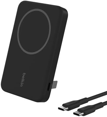 BoostCharge Pro Kabellose Powerbank 5000mAh mit Qi2, MagSafe-Kompatibles Tragbares Ladegerät mit Integriertem Ständer, für iPhone 17, iPhone Air, iPhone 16, 15, 14, Pixelsnap usw. – Schwarz