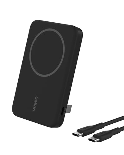 Belkin BoostCharge Pro Wireless Power Bank 5000mAh with Qi2, MagSafe Compatible Portable Charger + Built-in Pop-up Kickstand, For iPhone 17, iPhone Air, 16, 15, 14, Pixelsnap and More - Black