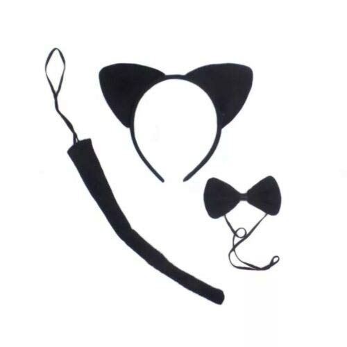 Caprilite Animal Costume Ears Tail Bow Tie SET Headband DRAMA FANCY DRESS (Black Cat)