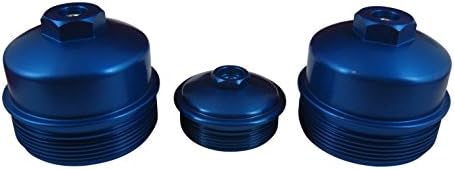AccurateDiesel 6.0L Powerstroke BLUE Billet Aluminum 3 Piece Cap Set - Oil Filter AND Upper / Lower Fuel Filter Caps with Pressure Ports