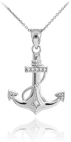 American Heroes Fine 14k White Gold Diamond-Accented Fouled Anchor Pendant Necklace