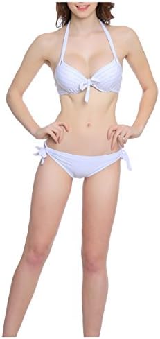 Women's Summer Sexy Tie Bikini Two Piece Swimwear Bathing Suit (L, White)