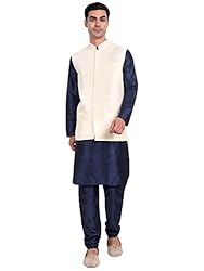 SKAVIJ Men's Indian Dupion Silk Kurta Pajama And