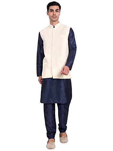 SKAVIJ Men's Indian Dupion Silk Kurta Pajama And