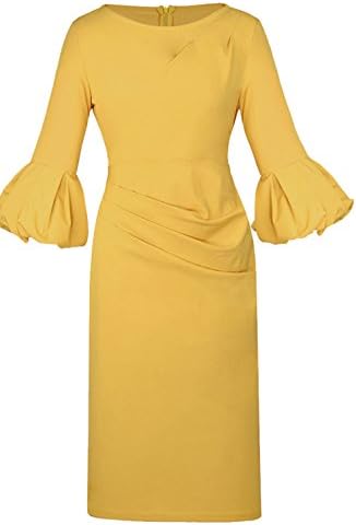 Lannorn Women's Retro Slim 3/4 lantern sleeve 8 Colors Business Workwear Cocktail Midi Pencil Dress With Belt.