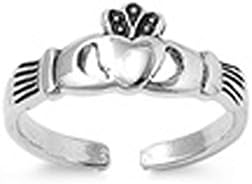 .925 Sterling Silver Petite Irish Claddagh Adjustable Toe Band Ring