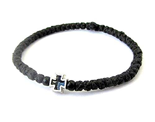 IconsGr Handmade Christian Orthodox Komboskoini, Prayer Rope Bracelet Black - 5608