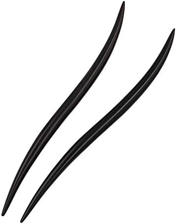 REAL SIC - Natural Sandalwood Hair Sticks for Women - Set of 2 - Sustainable Retro Boho Fashion Chopsticks/Wood Hair Pins for Long Hair (Ski)