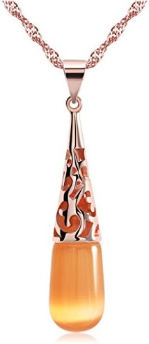 uPrimor Elegant 18K Rose Gold Plated Cat's Eye Stone Chain Necklace